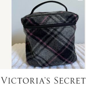 Victoria's Secret Charcoal/Pink wool like plaid Cosmetic Bag